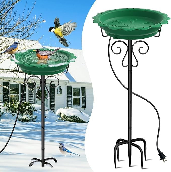 Heated Bird Bath with Metal Stand – 100W Thermostat Outdoor Water Feeder