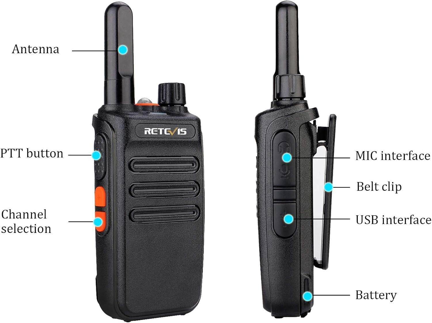 PMR446 Walkie Talkies 2 Pack Rechargeable VOX LED Flashlight Radio