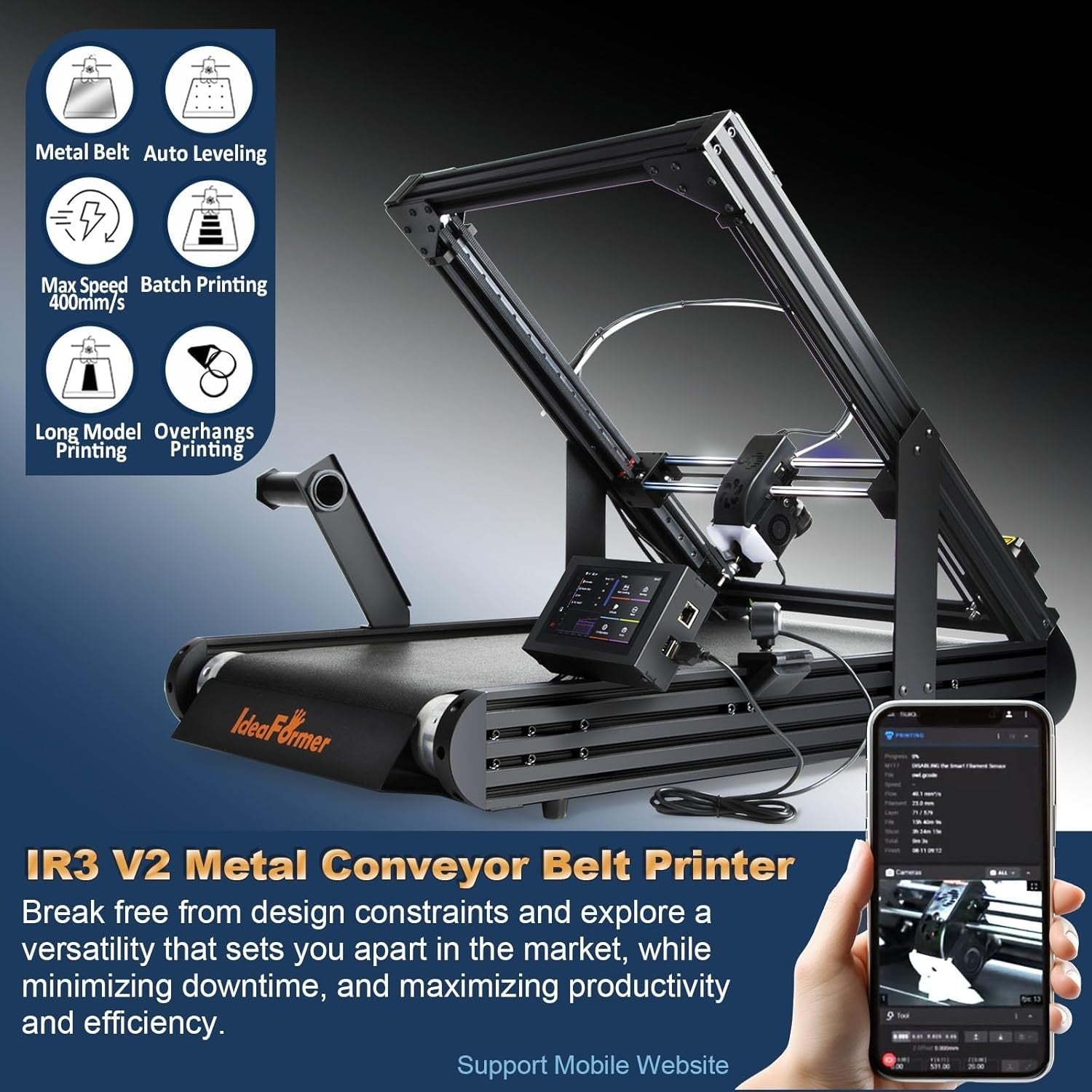Conveyor Belt 3D Printer Infinite Z Axis Auto Level 400mm/s CoreXY