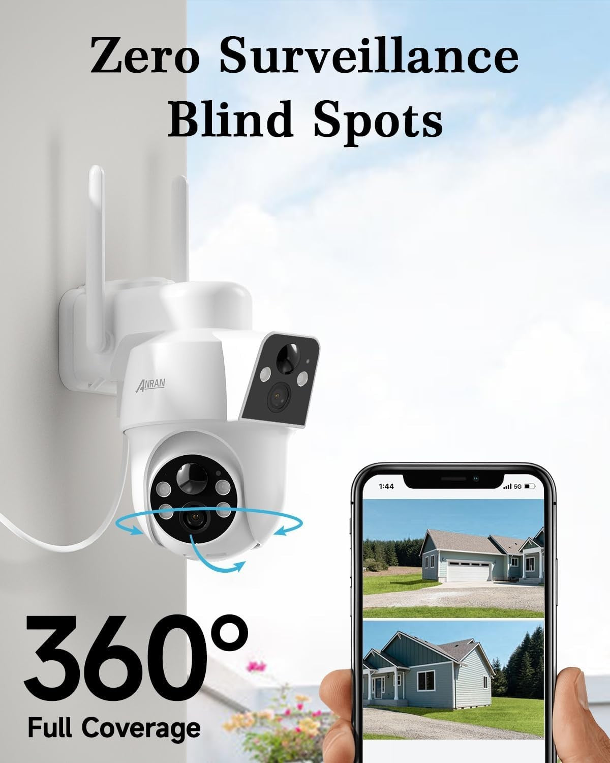 2K Dual Lens Solar Security Camera Wireless Outdoor PTZ WiFi IP66