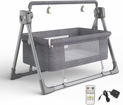 Electric Baby Crib Bassinet Auto Swing Cot with Music & 5-Speed Rocking Grey