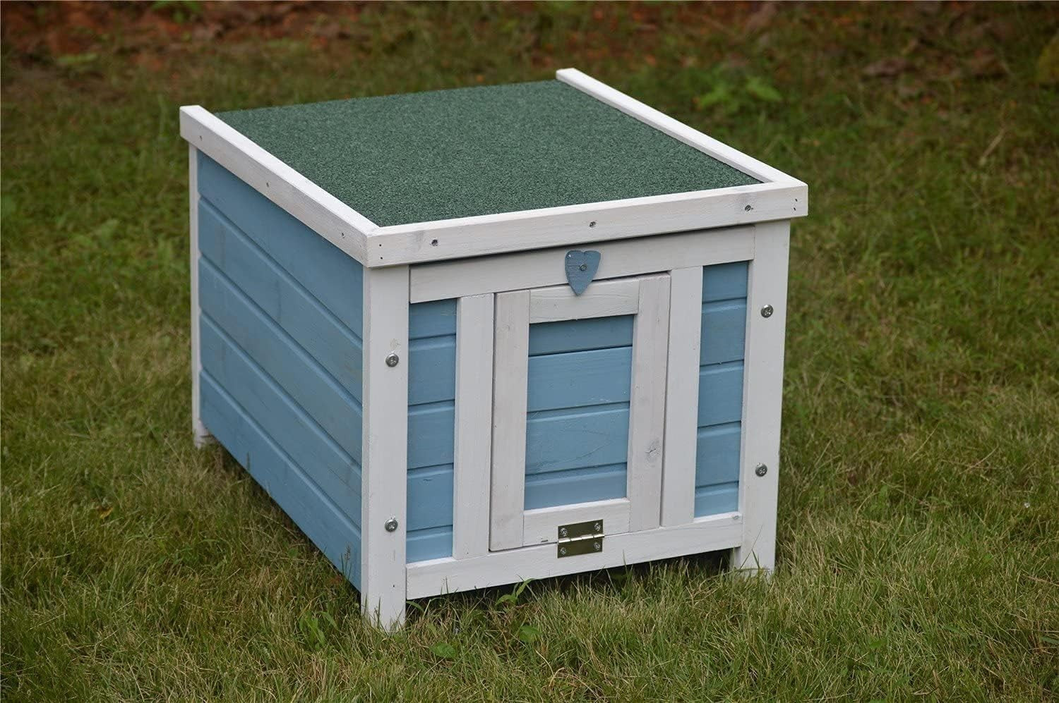 Wooden Rabbit Hide House with Lockable Door & Easy Clean Top Blue 50x42x43cm
