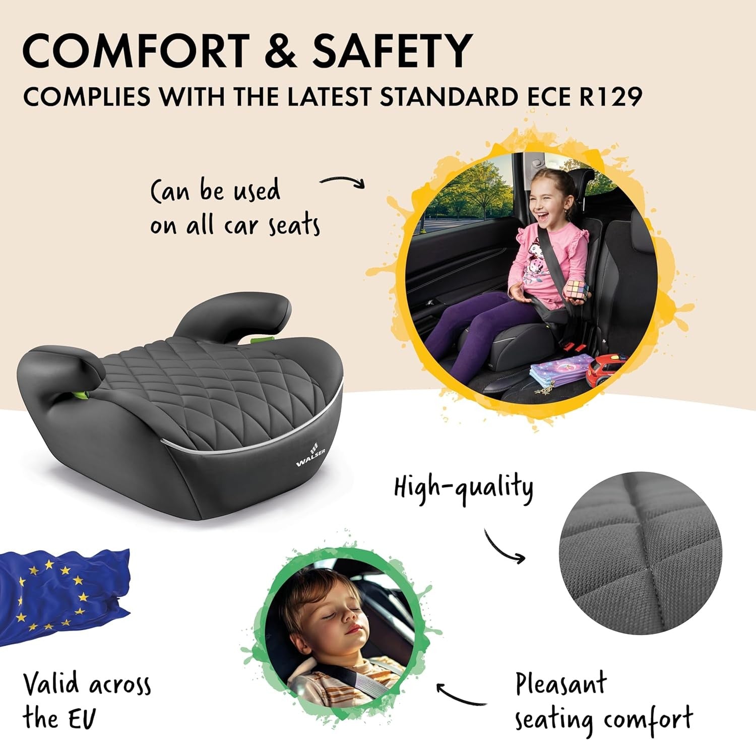 Child Booster Seat 125–150cm R129 Padded Lightweight Safe Travel Car Seat