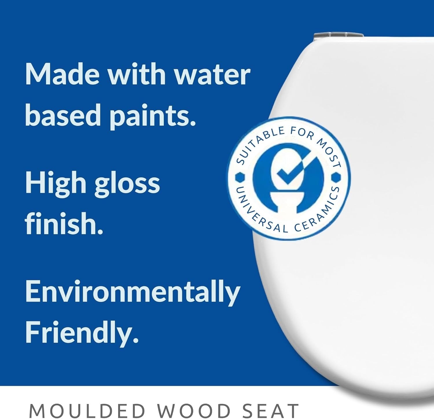 Vegas Ultra-Fix Toilet Seat White Wooden Soft Close Chrome Hinges 145–165mm