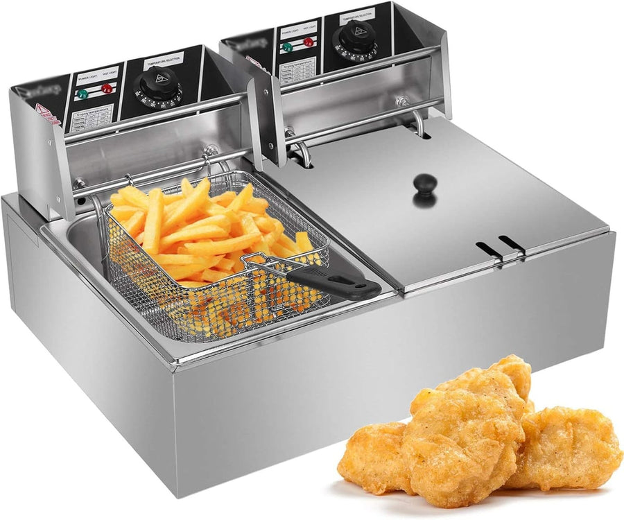 12L Electric Deep Fat Fryer 5000W Double Tank Commercial Chip Fryer