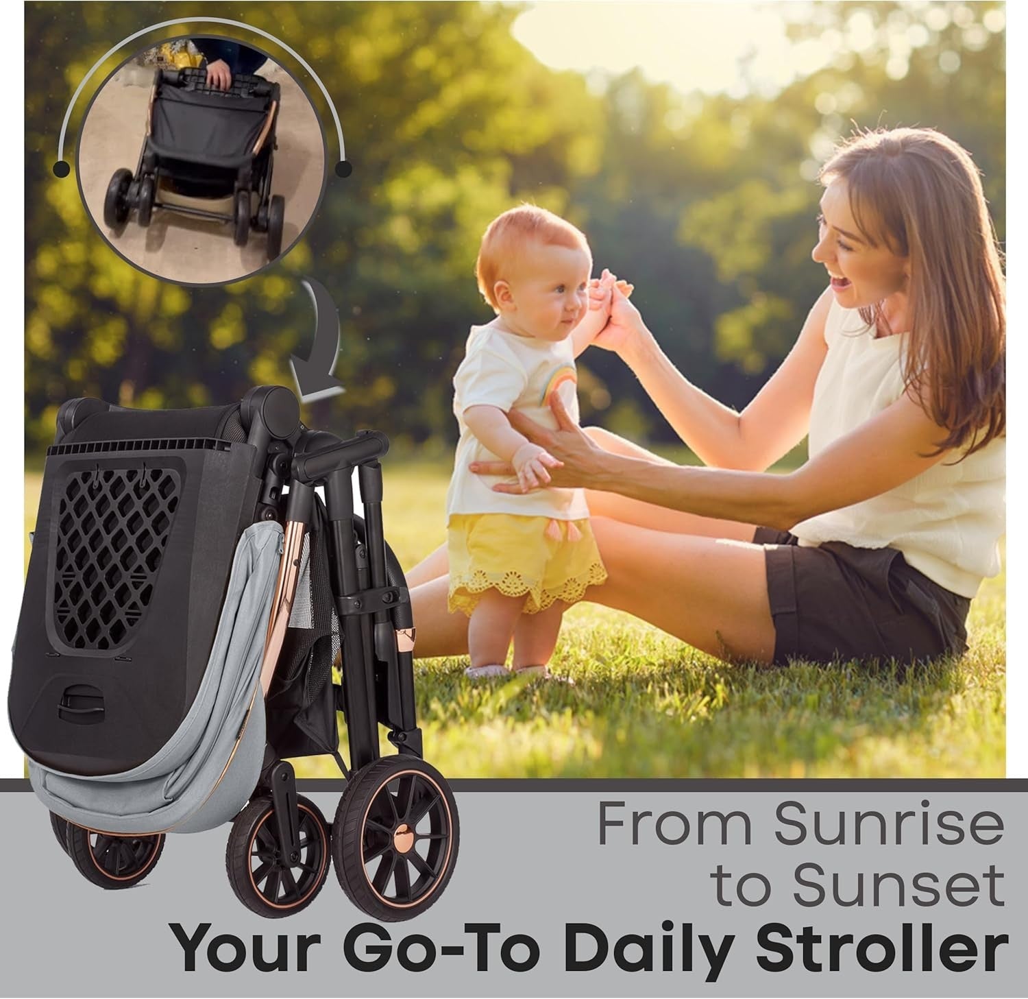 Baby Pushchair Reclining Seat Smooth Suspension Compact Stroller Grey