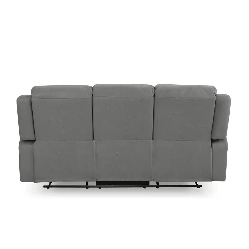 3 Seater Manual Recliner Sofa in Grey Air Leather with Diamond Stitching