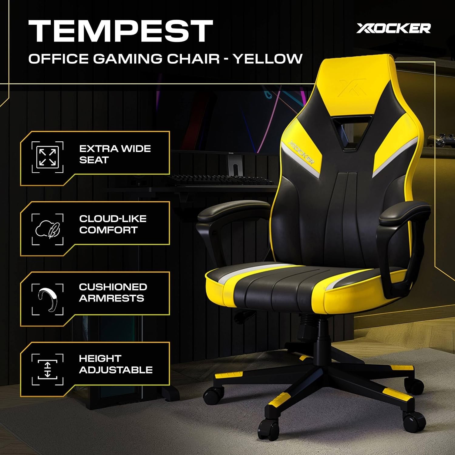 Ergonomic Gaming Chair High Back Wide Seat Yellow