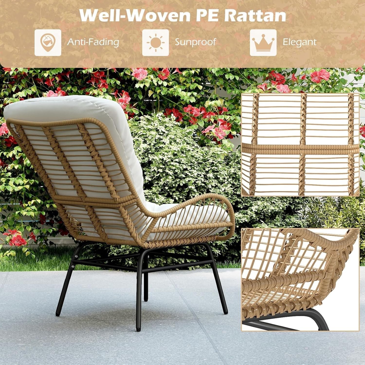 Luxury Rattan Garden Armchair Plush Cushion Lounge Chair Patio Balcony