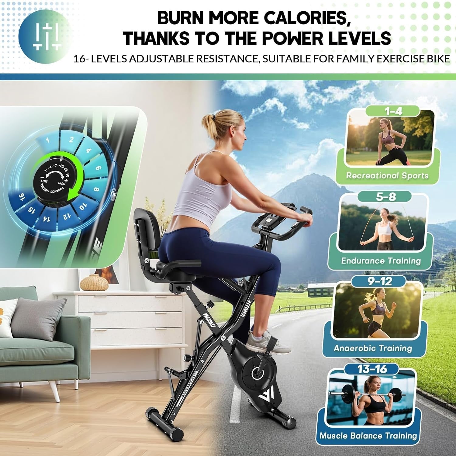 5-in-1 Folding Exercise Bike w/ 16-Level Magnetic Resistance, LCD & 350lb Cap