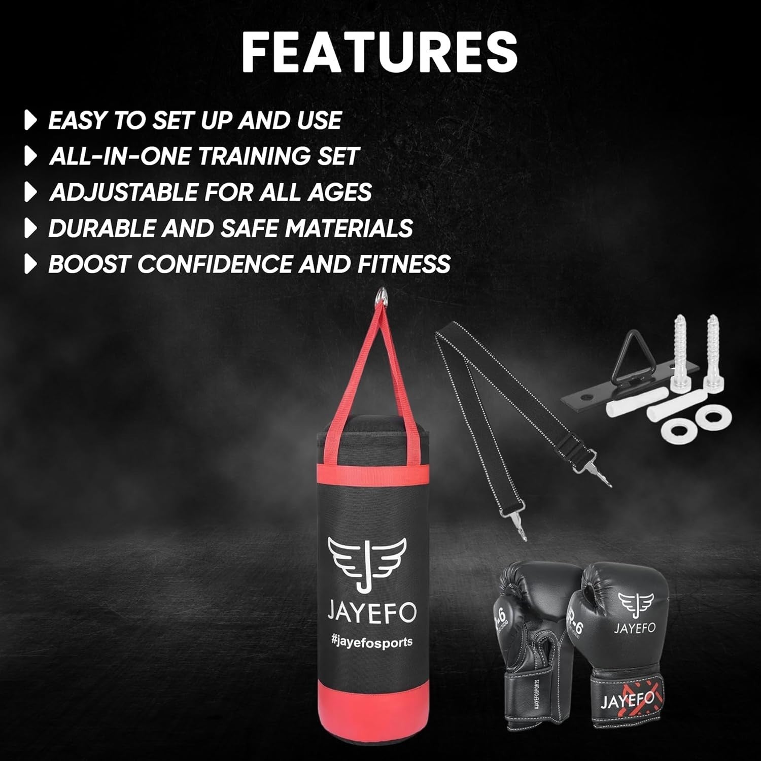 Kids Boxing Punching Bag Set Gloves Wall Mount Unfilled Youth