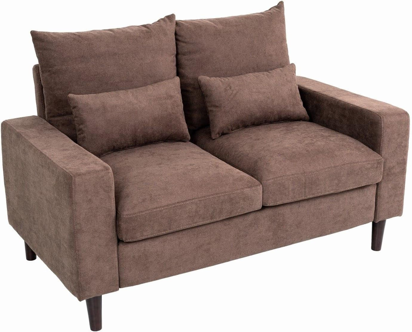 2 Seater Sofa Brown with Footstool Linen Fabric Small Couch + 2 Cushions