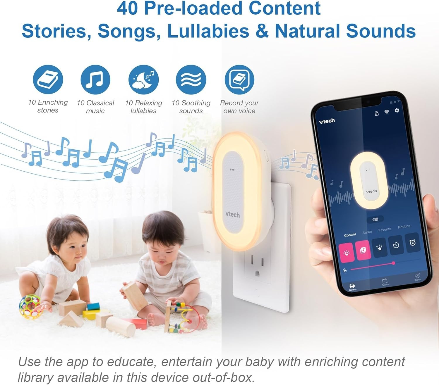 Baby Sleep Soother White Noise Stories Songs Night Light Bluetooth Plug In