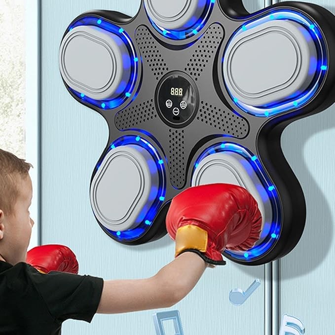 Music Boxing Machine Wall Mounted LED Smart Punch Trainer With Gloves Home Gym