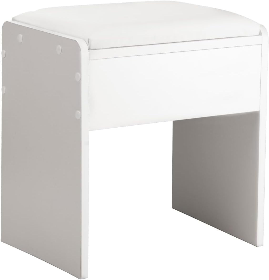 White PU Padded Vanity Stool – Compact Makeup Seat for Bedroom 40×40×26cm