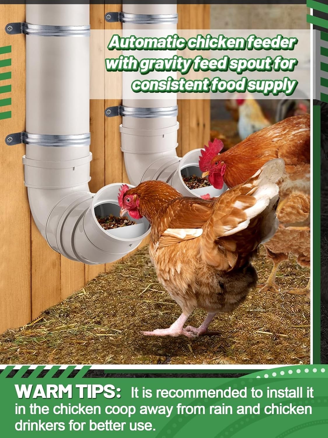 2 Pack Automatic Chicken Feeder 13lb No Waste PVC