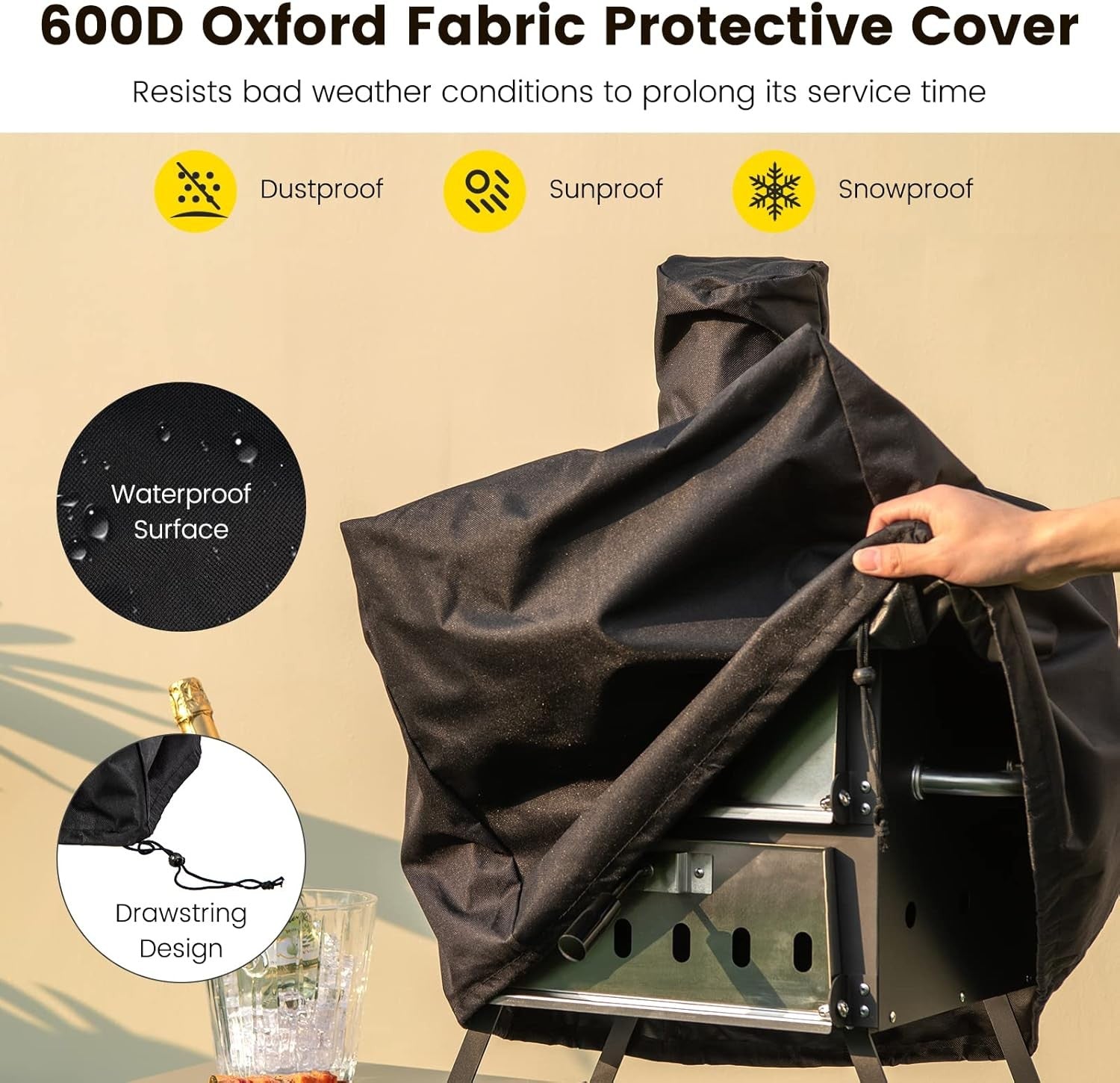 2-Layer Outdoor Wood Fired Pizza Oven with Stone, Peel & Waterproof Cover