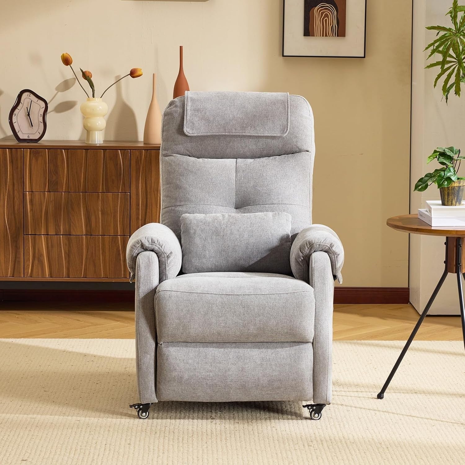 Recliner Chair w/ Wheels Electric Massage Heat High Back Footrest Fabric Grey