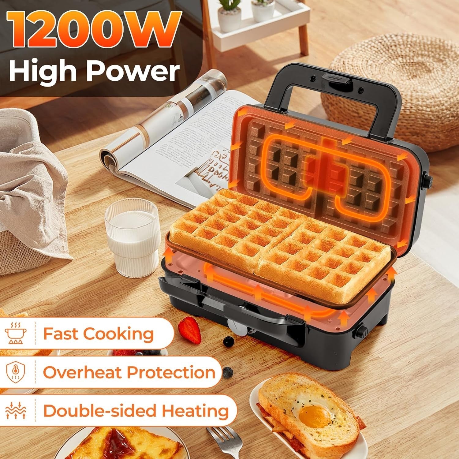 3-in-1 Sandwich Toaster 31x29x28cm Non-Stick Plates Waffle Panini Grill
