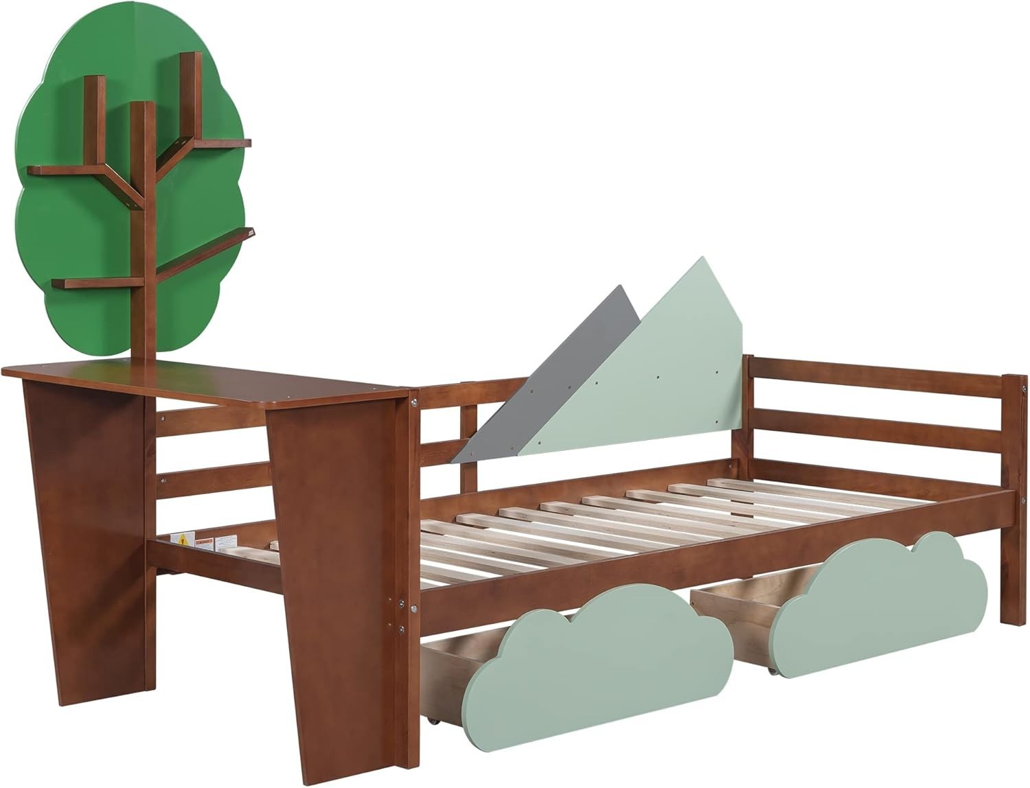 Kids Bed with Storage Drawers & Desk 3FT Toddler Tree Shelf 90x190cm