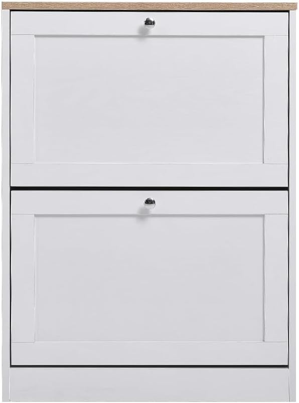 2 Drawer Flip Door Shoe Cabinet with Adjustable Shelves 58x24x80 cm White