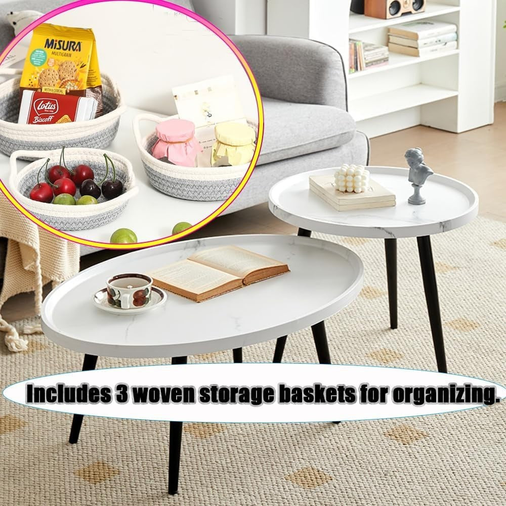 Nesting Coffee Table Set with Storage – Round & Oval Wood Tables for Living Room