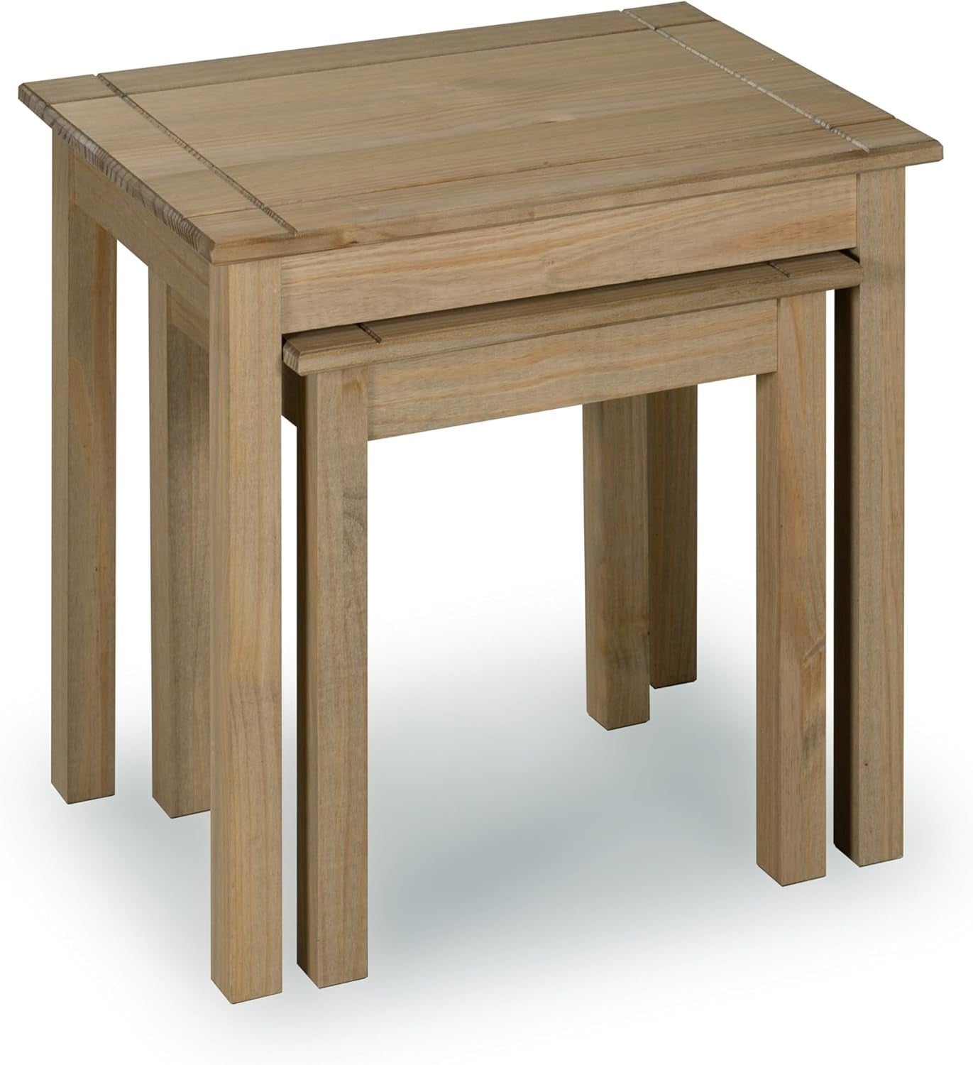 Natural Oak Effect Nesting Coffee Tables Set of 2, Rectangular End Side Display