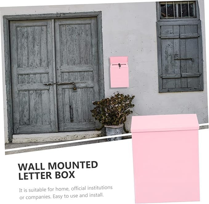 Wall-Mounted Pink Iron Mailbox Lockable Suggestion Box Modern Letter Holder