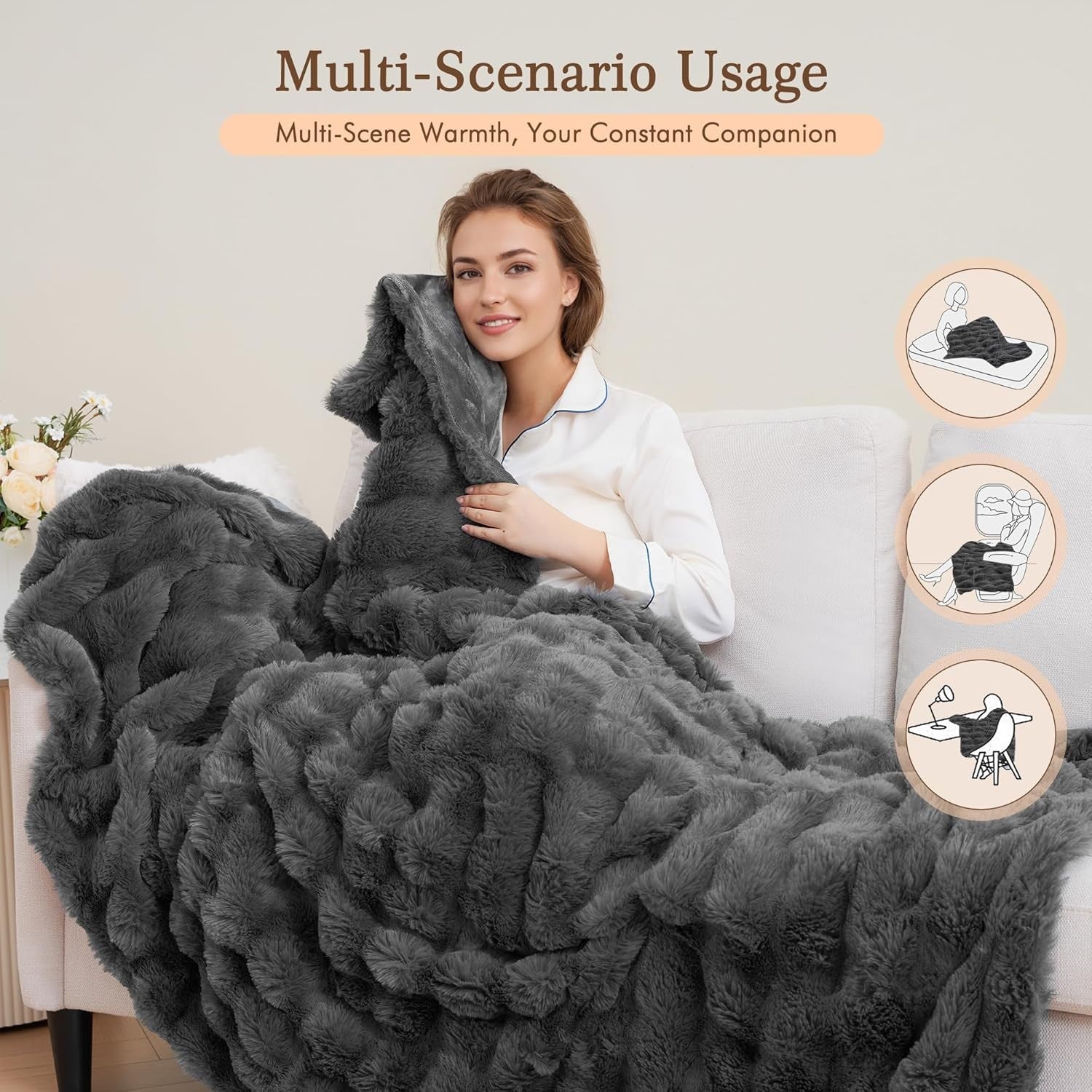 Electric Heated Throw Blanket 130x180cm Plush Fleece Fast Heat Auto Shut Off
