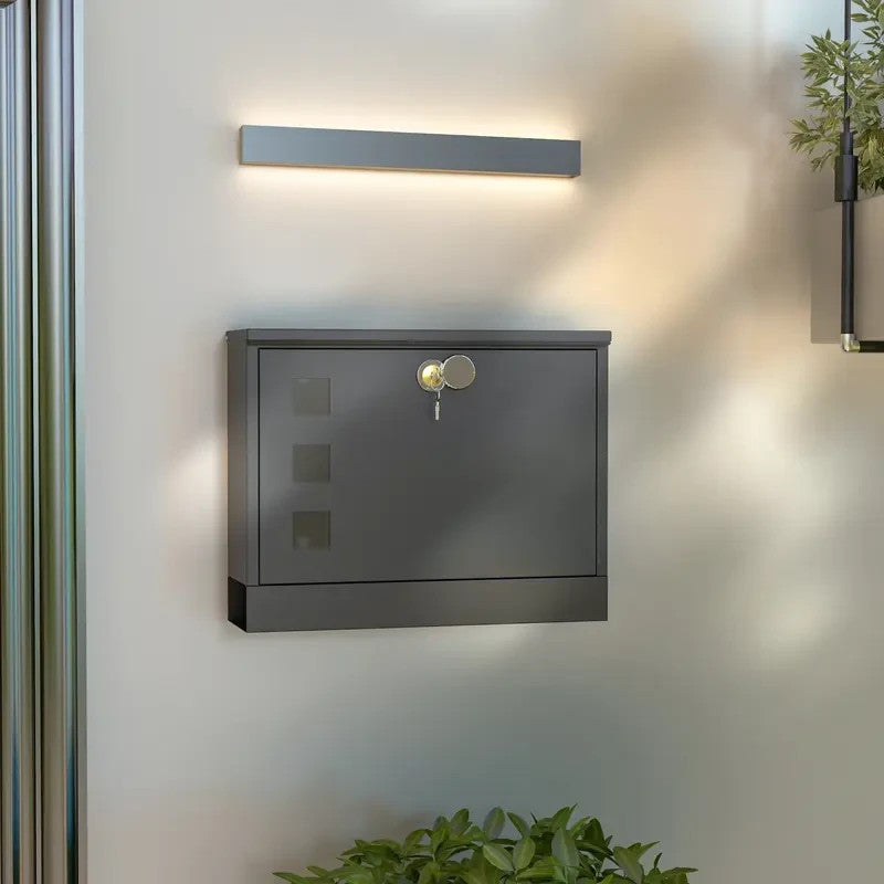 Wall Mounted Post Box with Lock – Modern Black Steel Mailbox