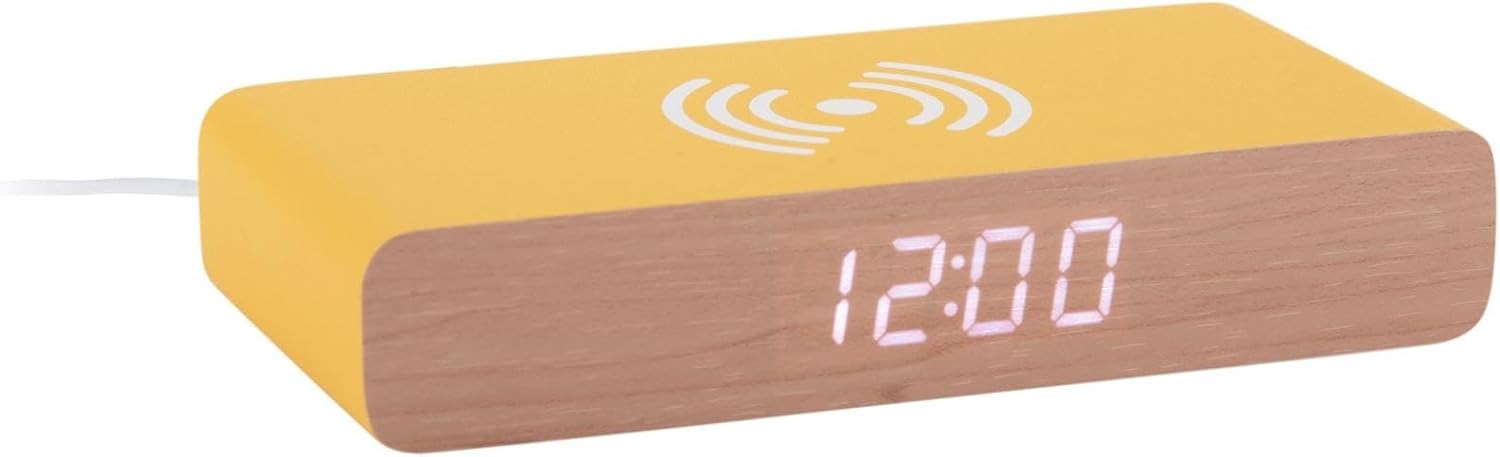 Retro LED Alarm Clock Flat Wooden Desk Bedside Digital Time Display