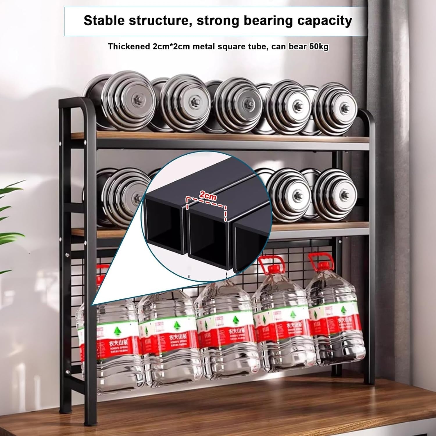 2-Tier Desktop Bookshelf Hutch Metal/Wood Storage Rack Heavy Duty 135cm Black