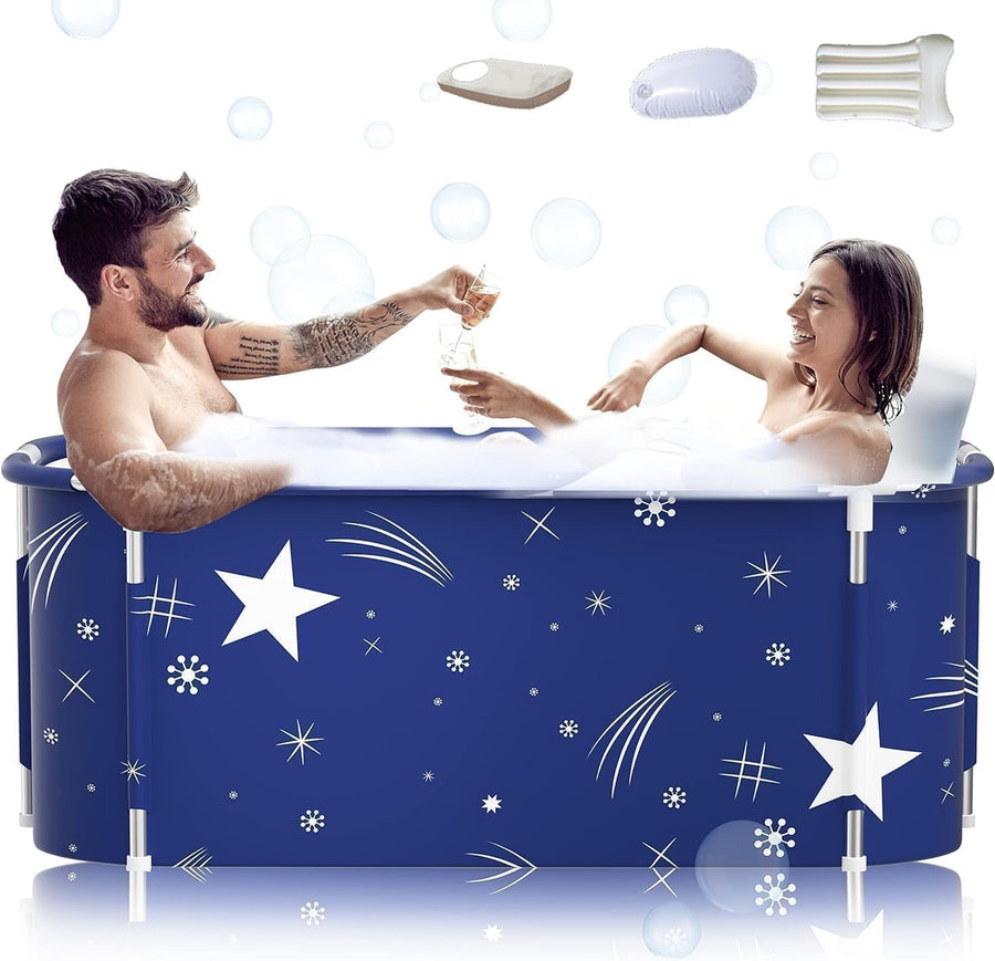 140cm Foldable Adult Bath Tub Star Style Metal Frame Portable Spa Soaking