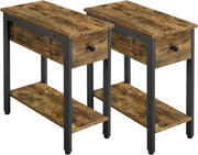 2-Tier Industrial Side Table with Drawer Set of 2, Narrow Storage 60x30x60cm