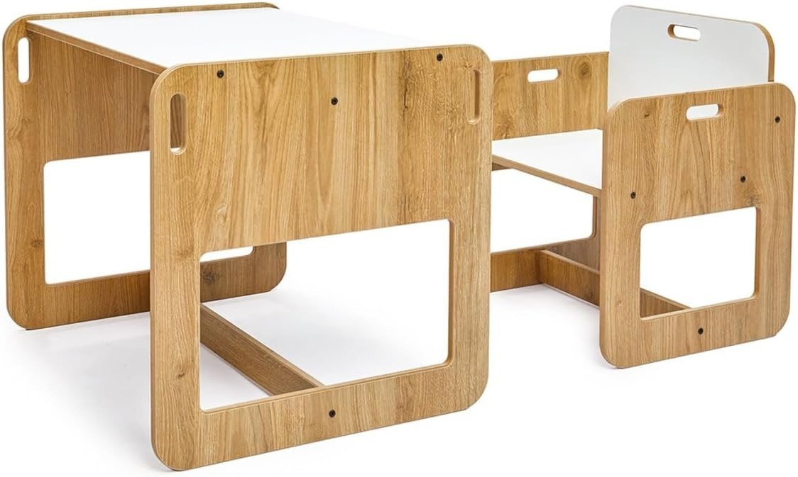 Toddler Kids Table & Chair Set MDF Natural Wood-Look, Safe Durable Play