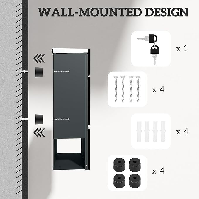 Wall Mounted Lockable Mailbox Silver | Weatherproof Steel Post Box w/ Window