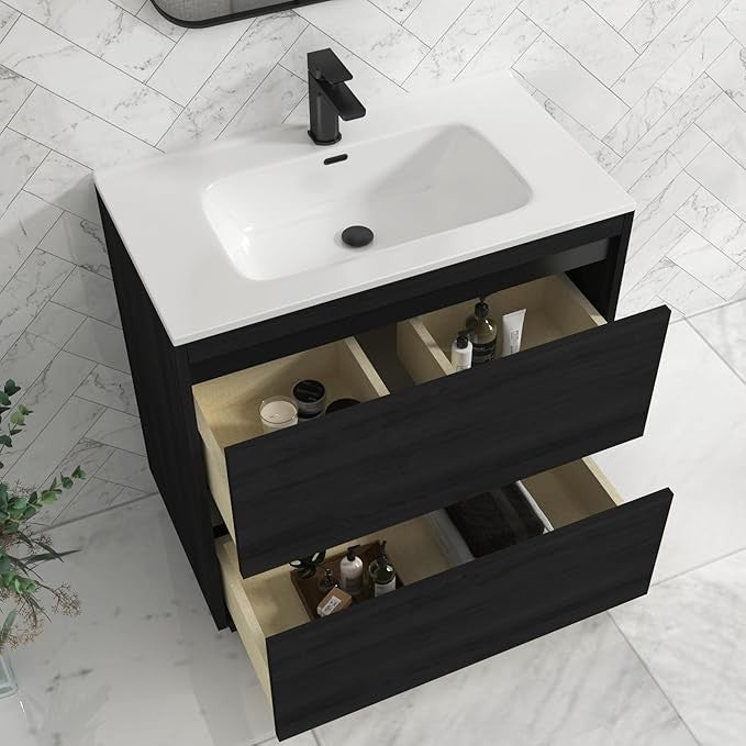 800mm Black Floor Standing Vanity Unit with Basin Sink 2 Drawer Bathroom Cabinet