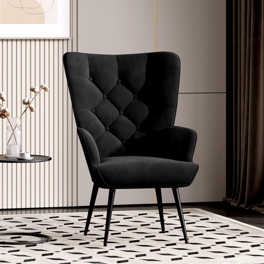 Black Velvet Wingback Armchair Gold Legs Comfy Lounge Chair Bedroom