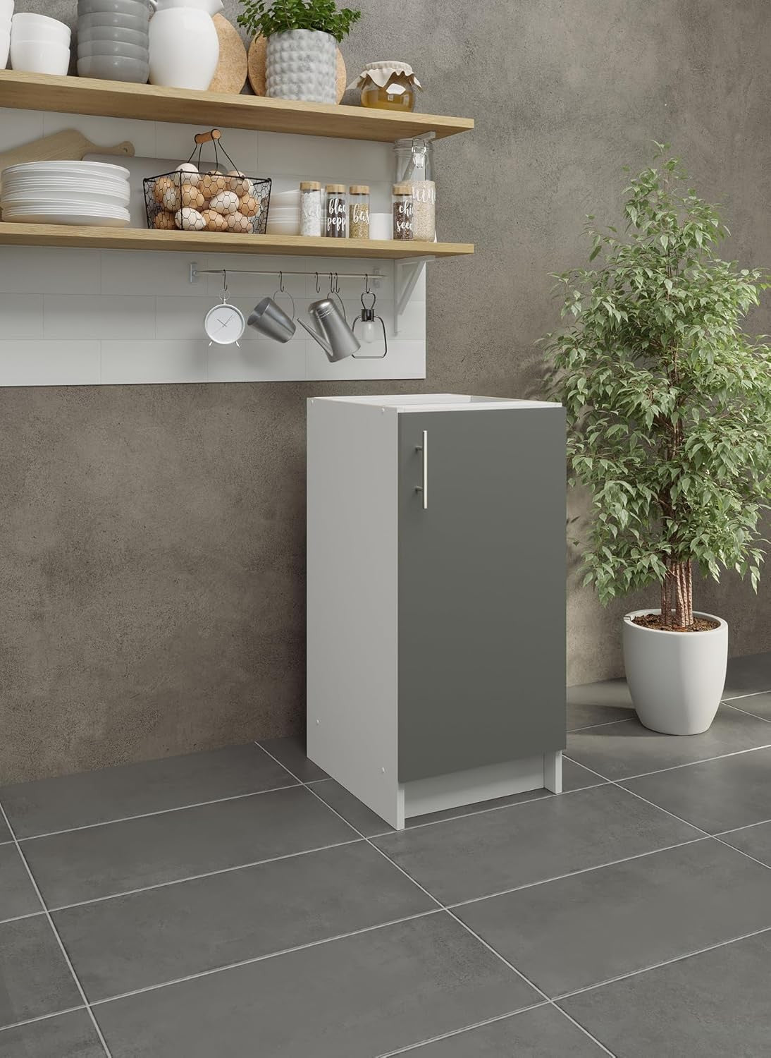 Modern 400mm Grey Matt Kitchen Base Cabinet Cupboard Storage Unit