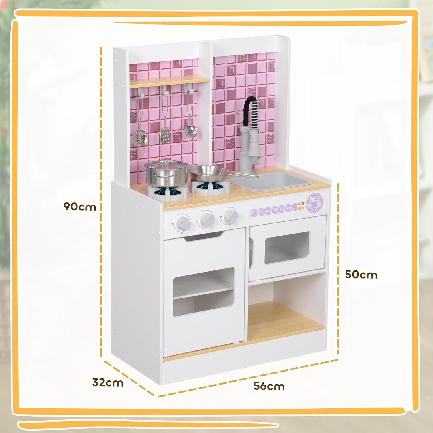 Kids Wooden Play Kitchen w/ Lights Sounds Oven Sink White Toy