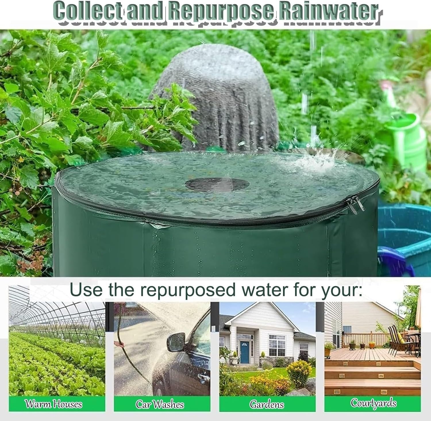 50L Foldable Rainwater Collection Tank, Portable Garden Water Butt, PVC