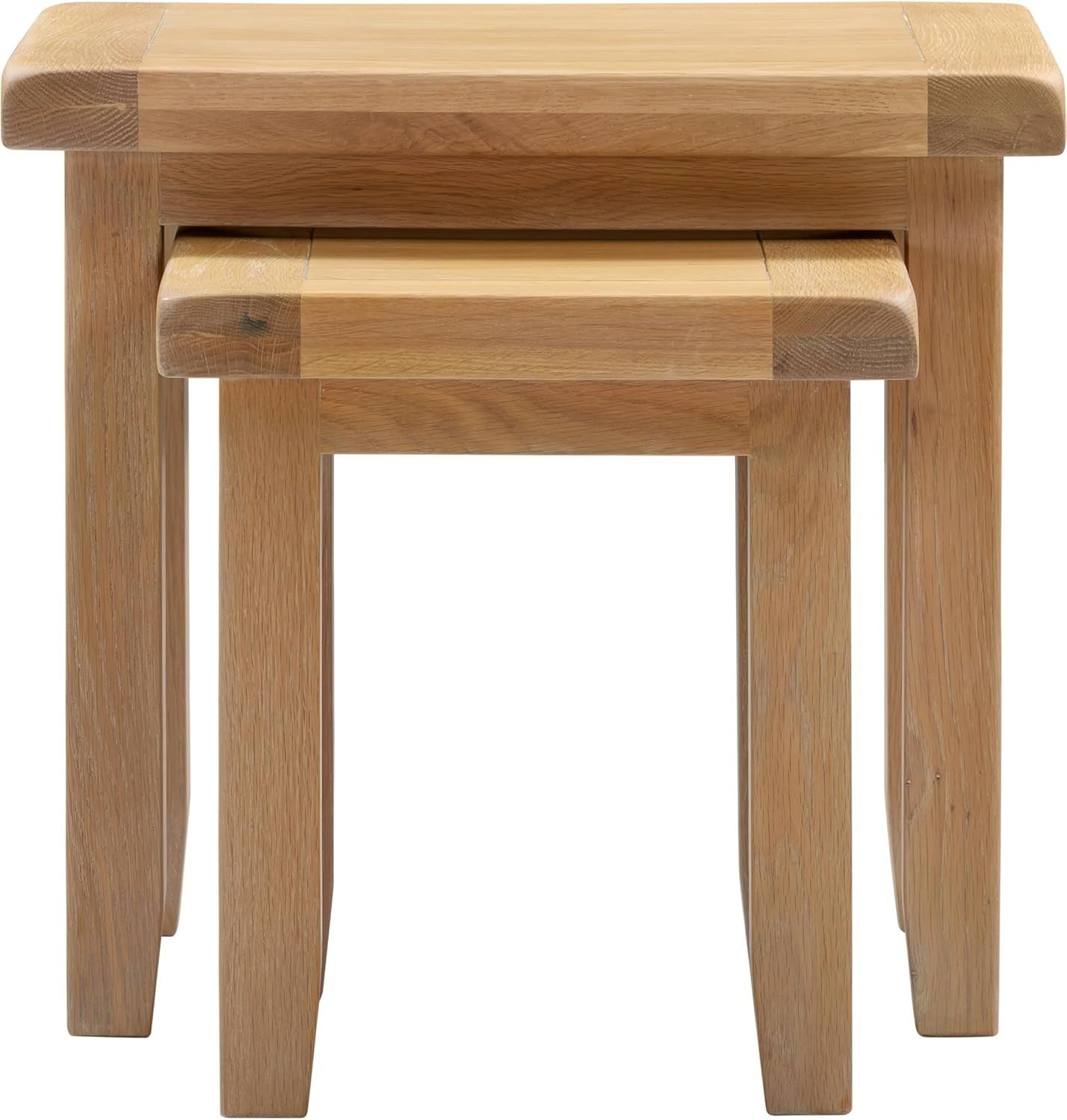 Nest of 2 Side Tables Coffee Table Set Oak Top Farmhouse Style Natural Wood
