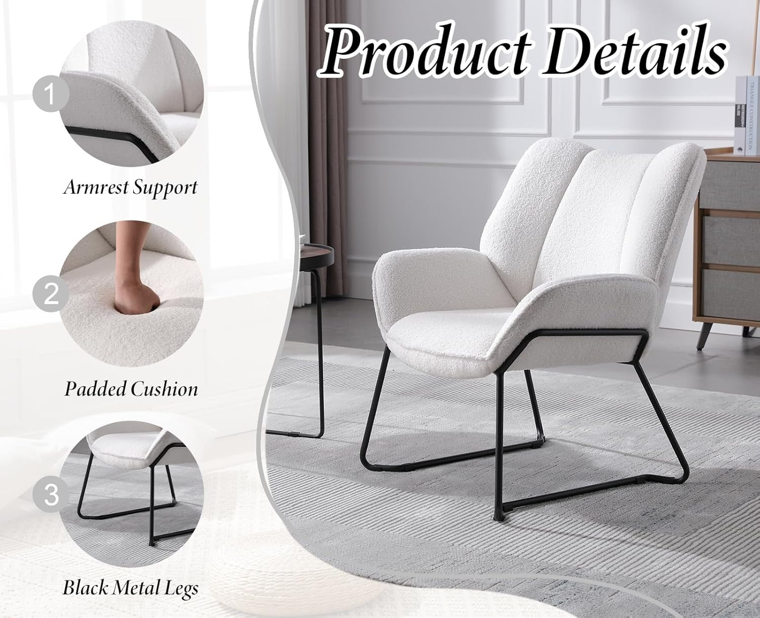 White Chenille Tub Chair Accent Armchair Living Room Bedroom Lounge Seat