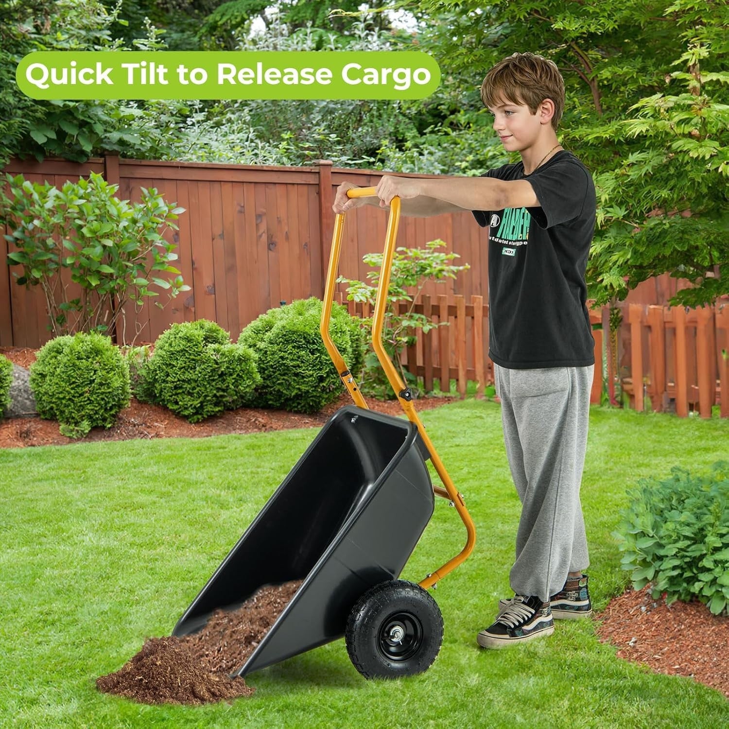 80L 2-Wheel Wheelbarrow Black+Yellow – Pneumatic Tyres w/ Adj Handle 100kg Cap