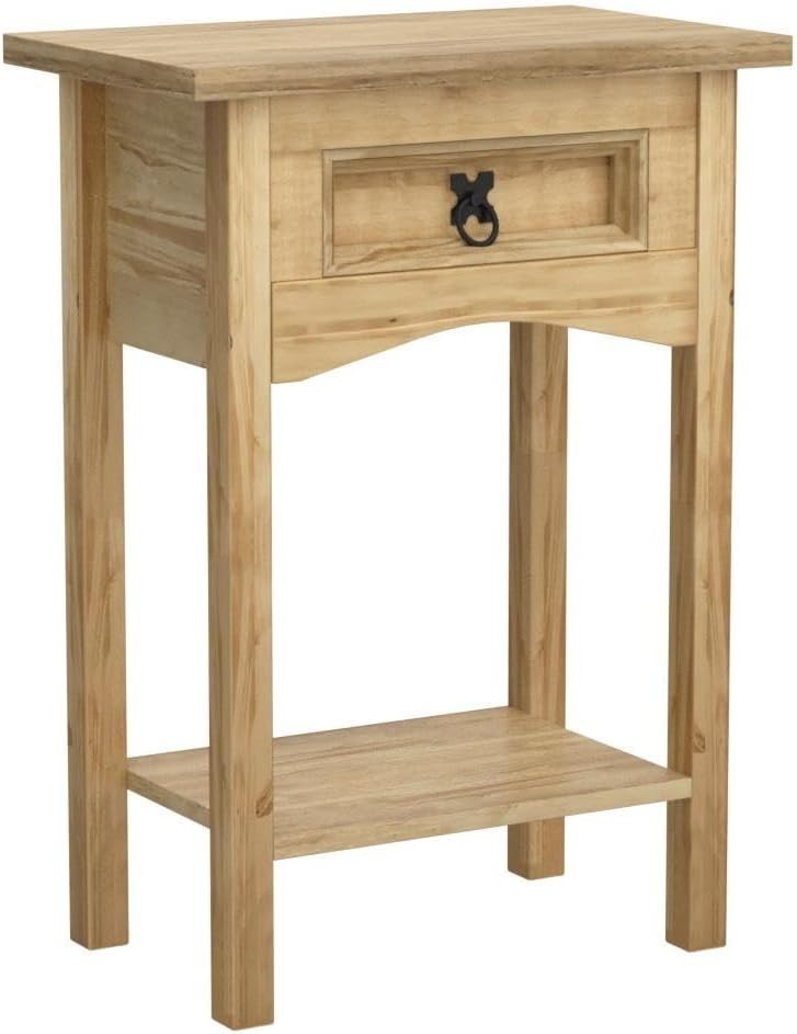 Slim Console Table with Drawer & Shelf, Pine Wood, 70x50x31cm, Rustic Hallway St