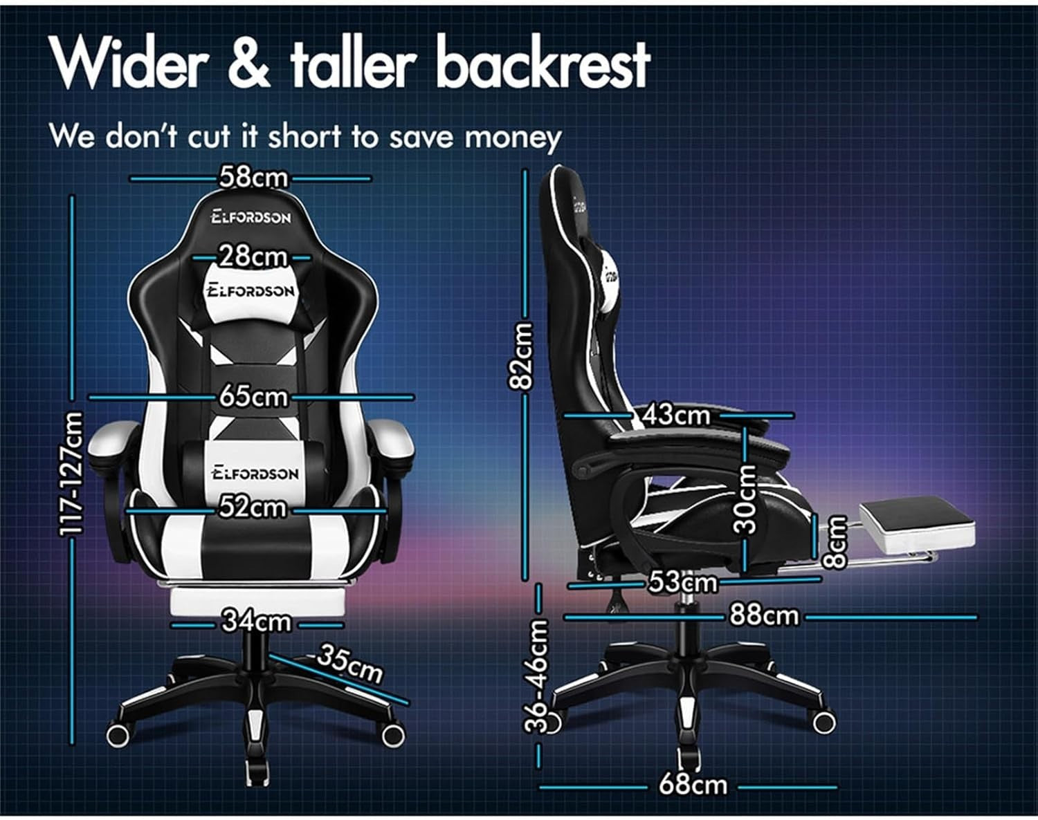 White PU Leather Gaming Chair Office Desk Recliner Massage Lumbar Support Wood F