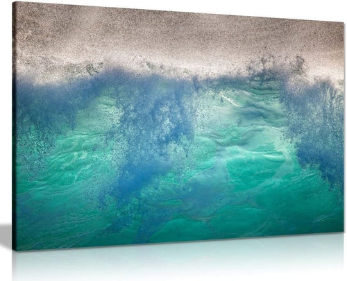 Abstract Turquoise Waves Canvas Wall Art Modern Ocean Beach Decor 12x8