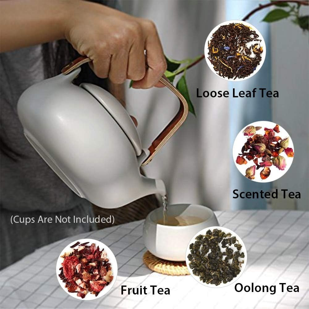 Japanese Ceramic Teapot 800ml Infuser Matte Grey Bentwood Handle