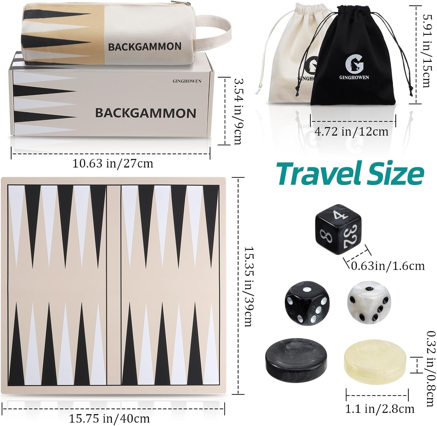 Silicone Backgammon Set Foldable Travel Board Game Carry Bag 2 Players