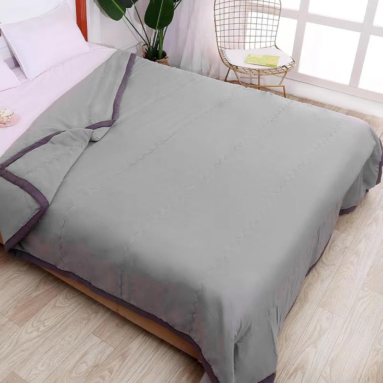 Grey Cooling Blanket Summer Breathable Lightweight Throw 5.57x6.56ft